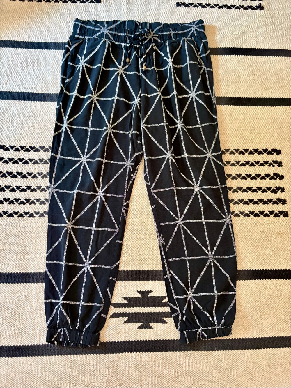 Black Jogger Pants with White Geometric Pattern Old Navy - Like New